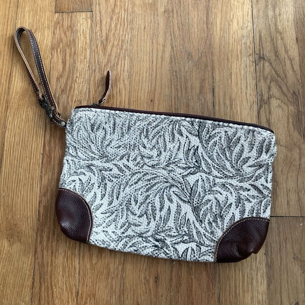 Myra Wristlet Bag Clutch Recycled Textile Leather Cotton Boho Hippie